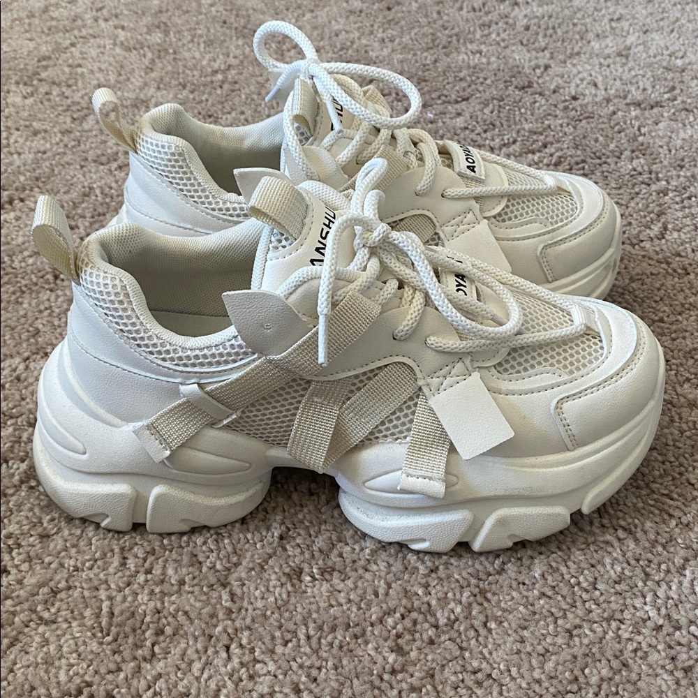 White Chunky Platform Mesh Sneakers